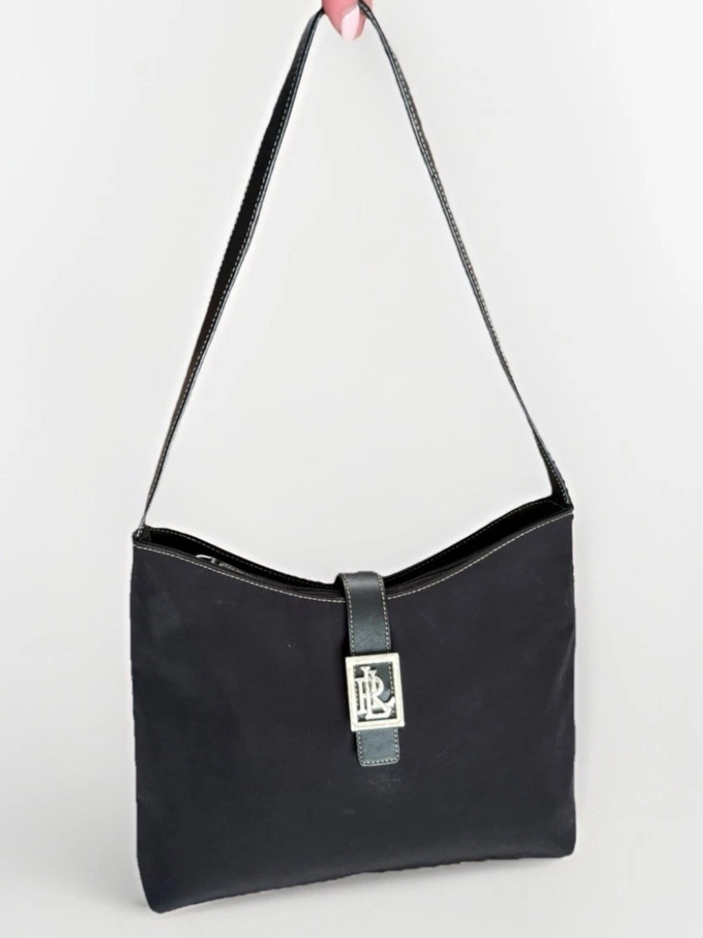 VTG 90s Y2K RALPH LAUREN LRL Nylon Hobo Bag LTR Shoulder Logo CBK Old Money BLK